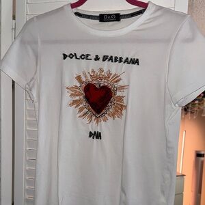 Dolce & Gabbana White Tee with Red Heart Graphic